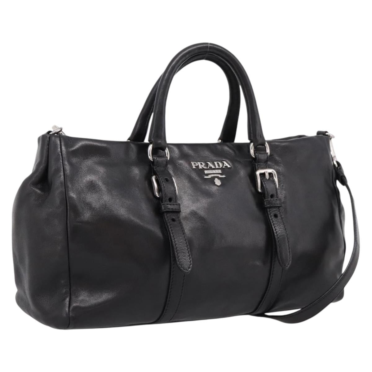 PRADA Hand Bag Leather 2way Black Silver Auth BA15969V