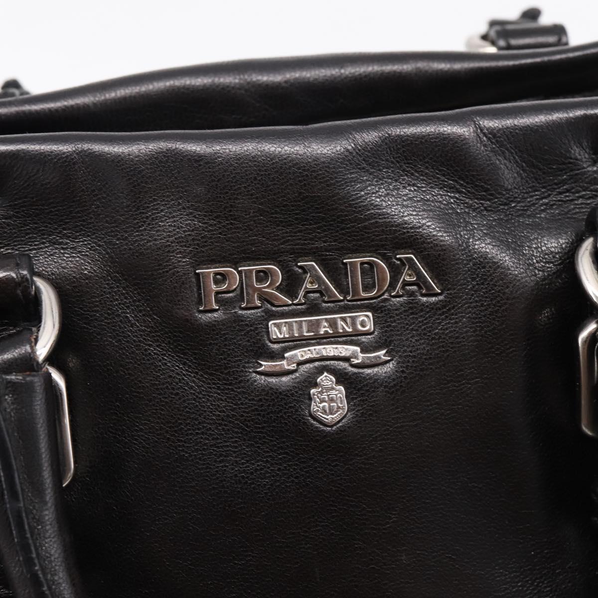 PRADA Hand Bag Leather 2way Black Silver Auth BA15969V