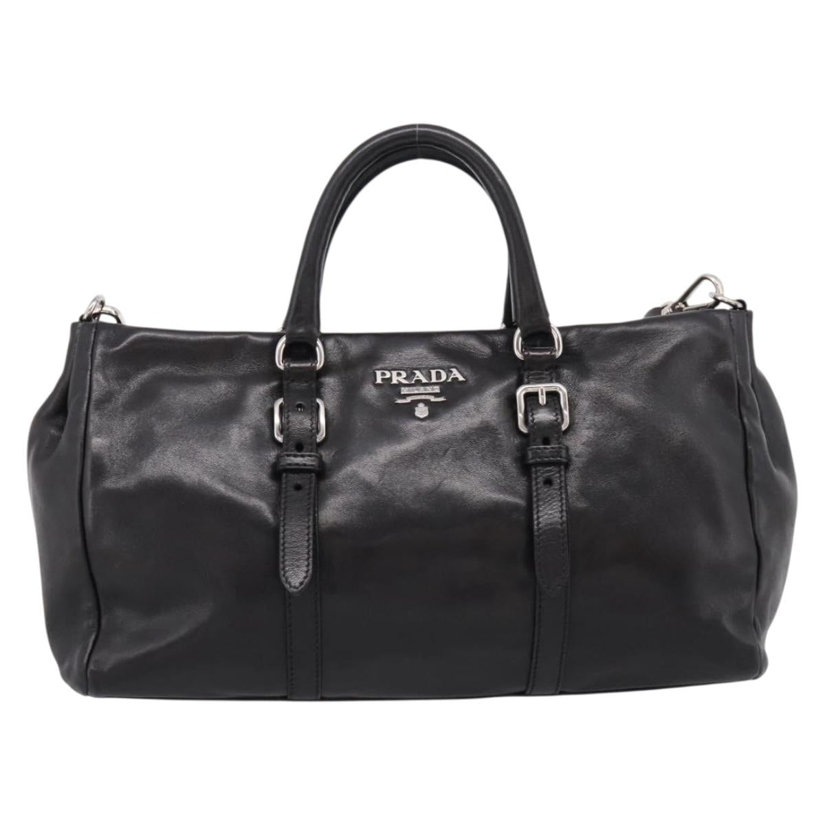 PRADA Hand Bag Leather 2way Black Silver Auth BA15969V