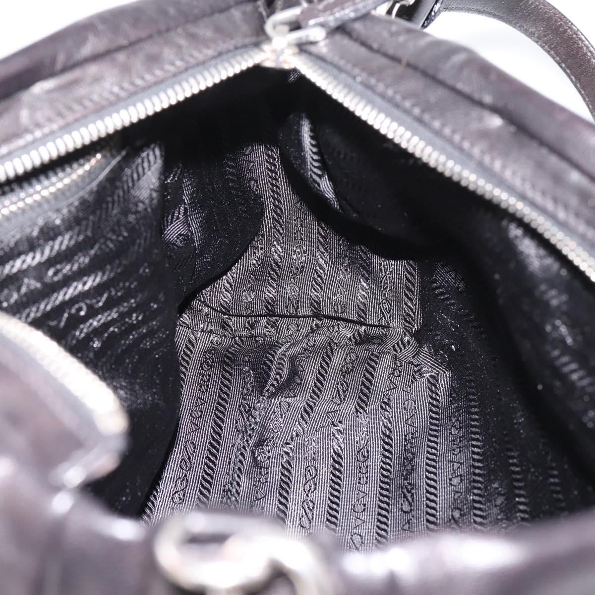 PRADA Hand Bag Leather 2way Black Silver Auth BA15969V