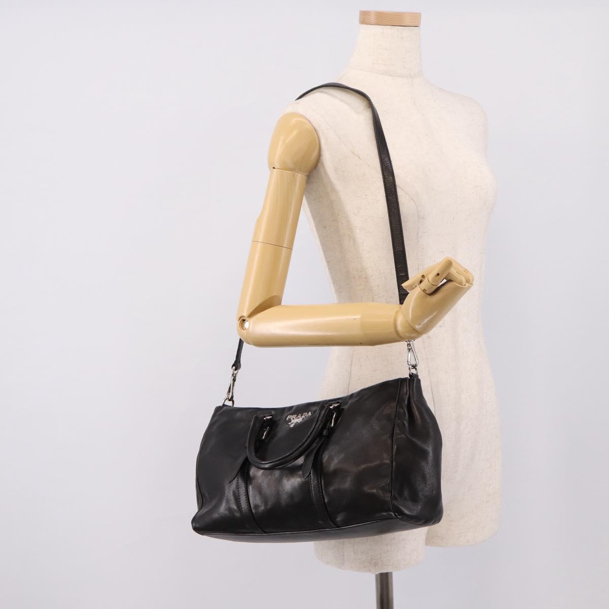 PRADA Hand Bag Leather 2way Black Silver Auth BA15969V
