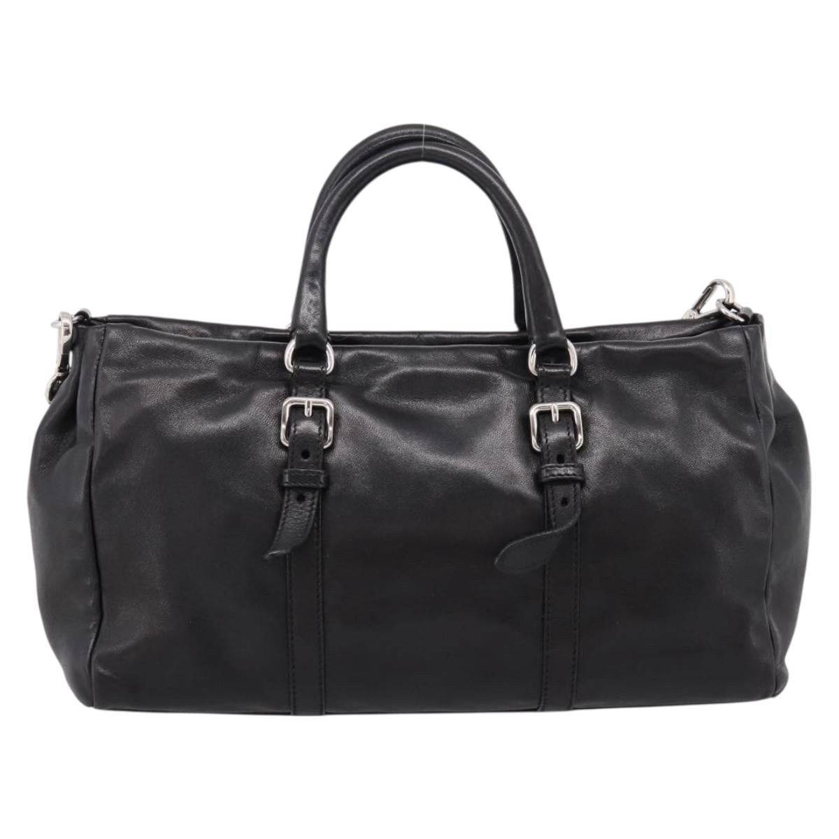 PRADA Hand Bag Leather 2way Black Silver Auth BA15969V