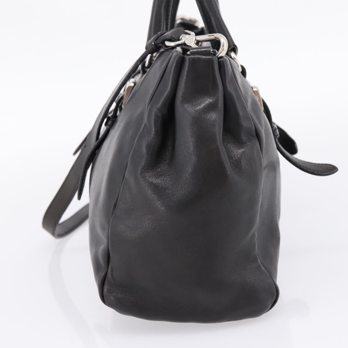 PRADA Hand Bag Leather 2way Black Silver Auth BA15969V