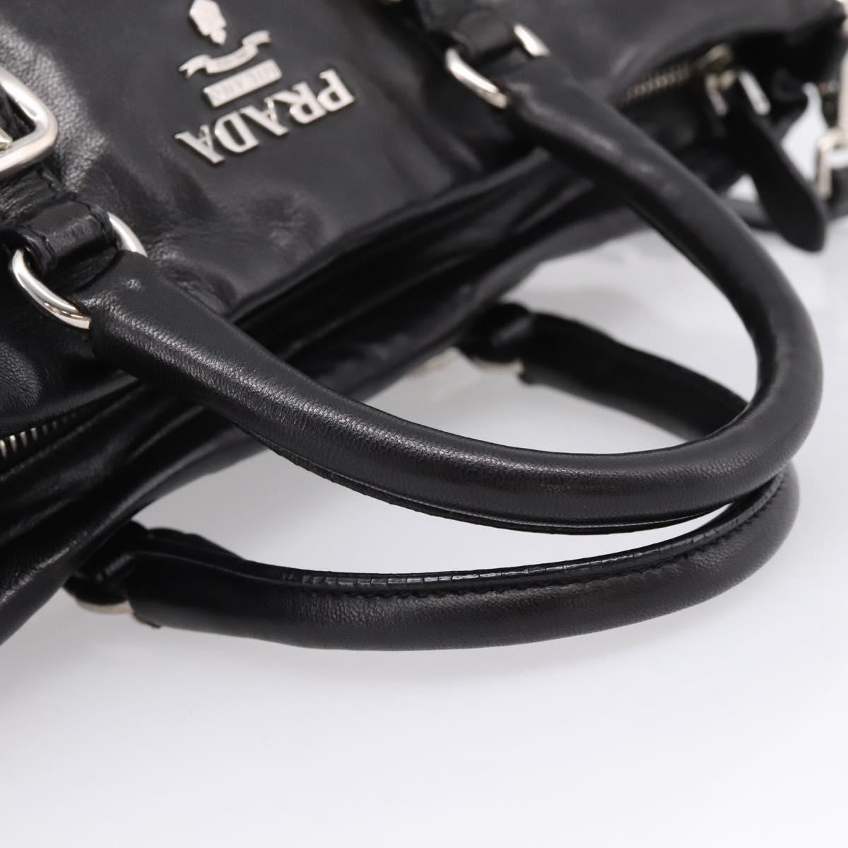 PRADA Hand Bag Leather 2way Black Silver Auth BA15969V