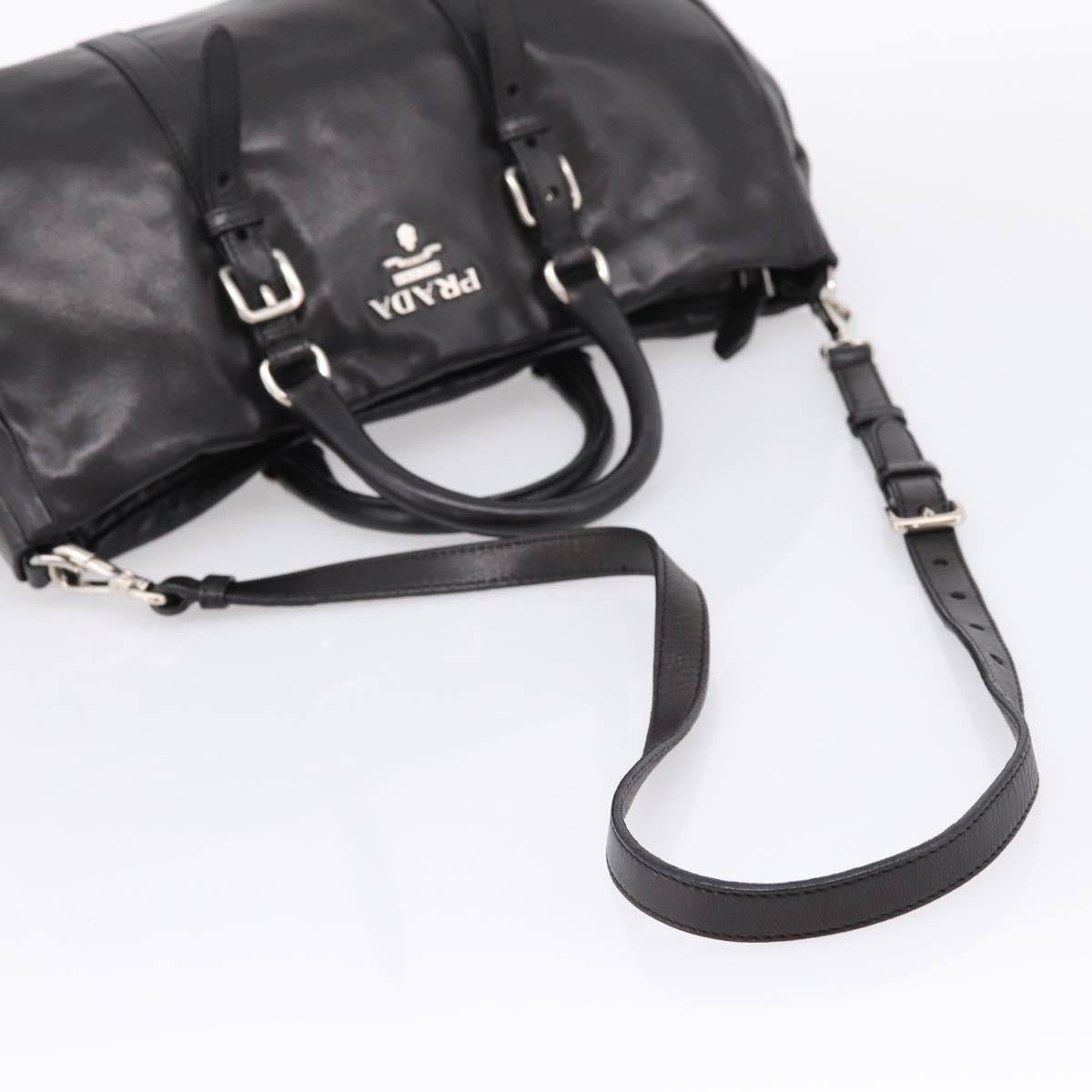 PRADA Hand Bag Leather 2way Black Silver Auth BA15969V