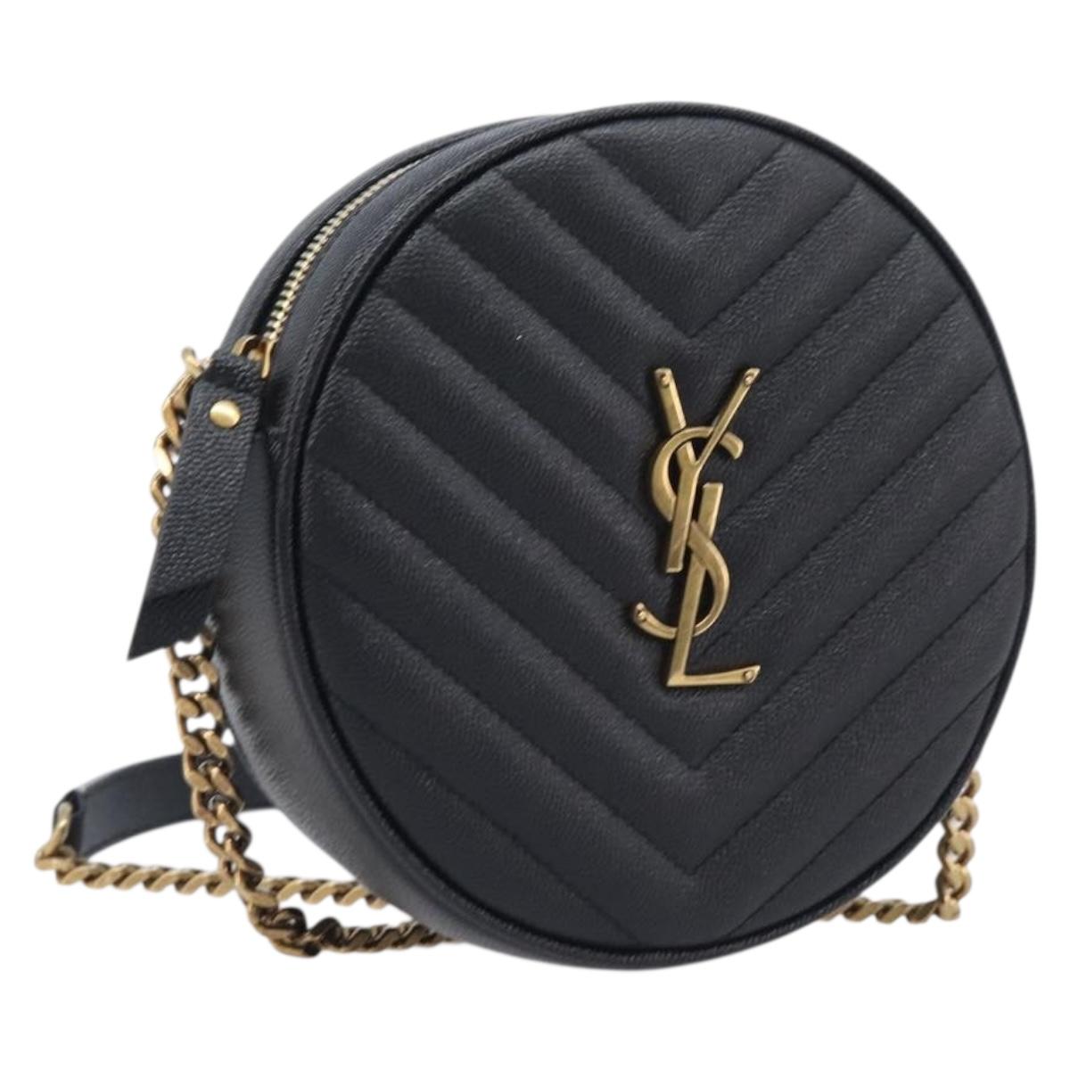 Saint Laurent Chain Viel Shoulder Bag Leather Black Gold Auth BA15972SAM
