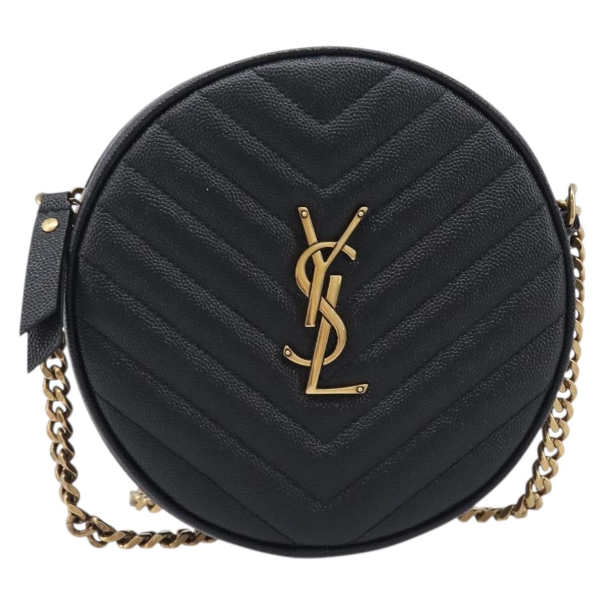 Saint Laurent Chain Viel Shoulder Bag Leather Black Gold Auth BA15972SAM