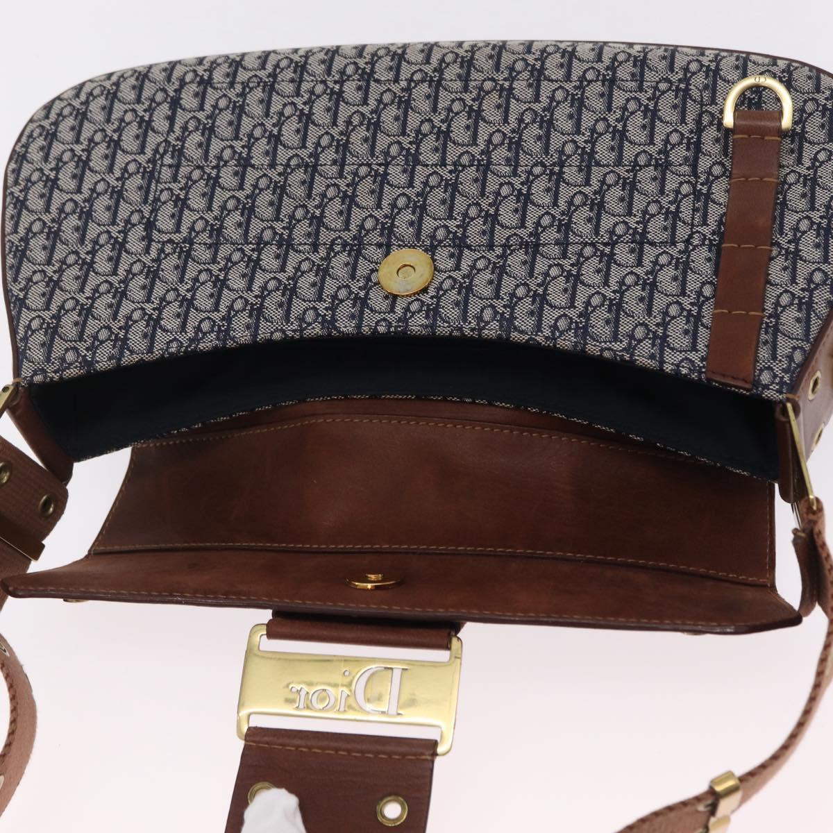 Christian Dior Trotter Canvas Street Chic Shoulder Bag Navy Gold Auth BA15975V