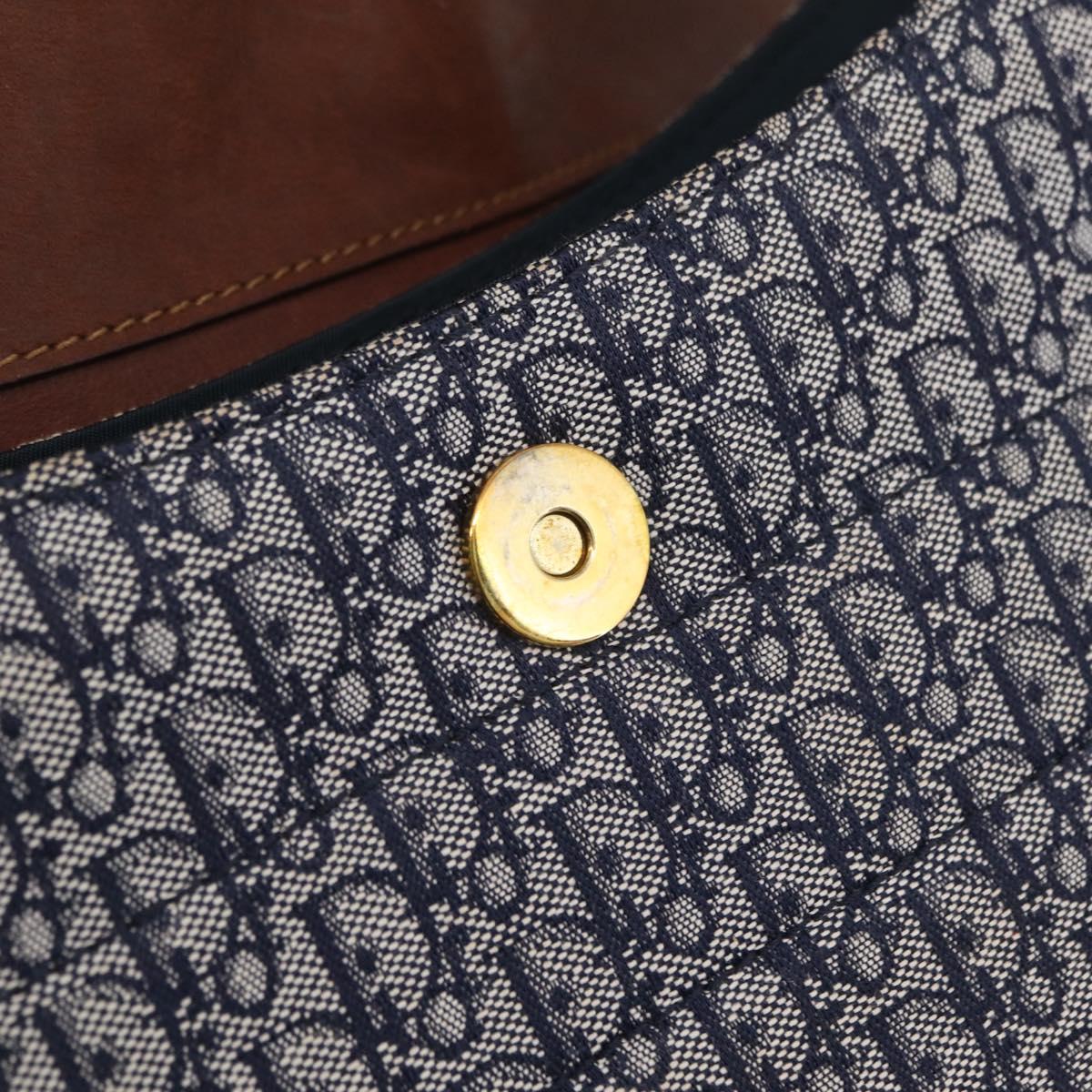Christian Dior Trotter Canvas Street Chic Shoulder Bag Navy Gold Auth BA15975V