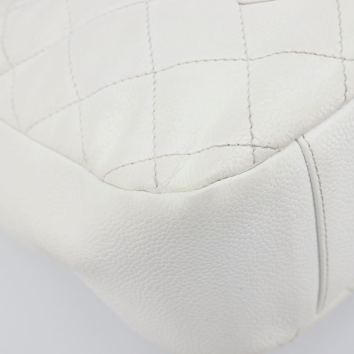 CHANEL Shoulder Bag Caviar Skin White Gold CC Auth BA15977M