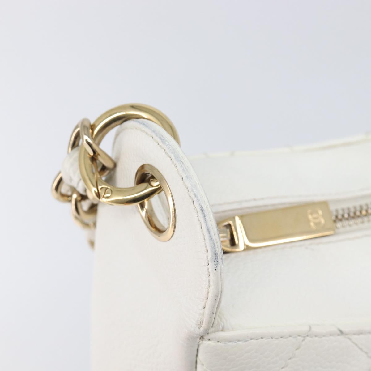 CHANEL Shoulder Bag Caviar Skin White Gold CC Auth BA15977M