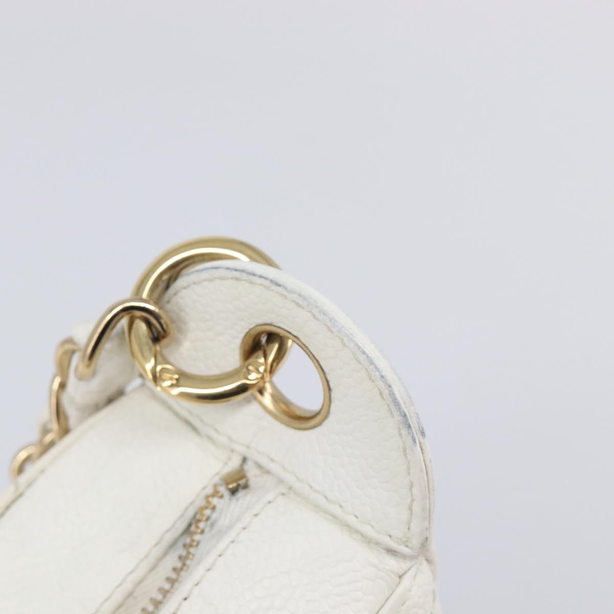 CHANEL Shoulder Bag Caviar Skin White Gold CC Auth BA15977M