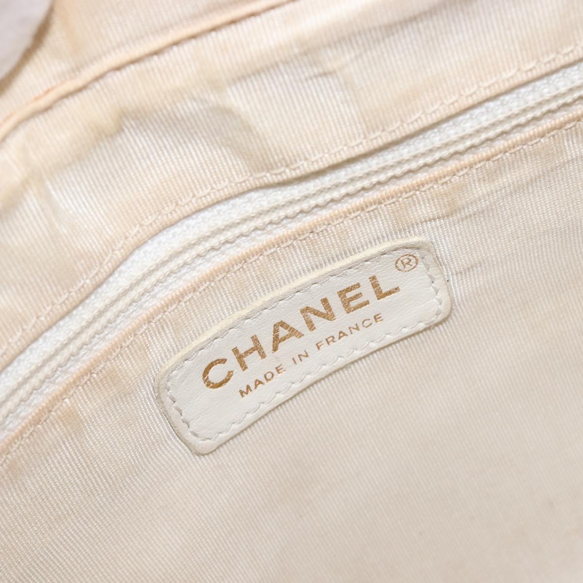CHANEL Shoulder Bag Caviar Skin White Gold CC Auth BA15977M