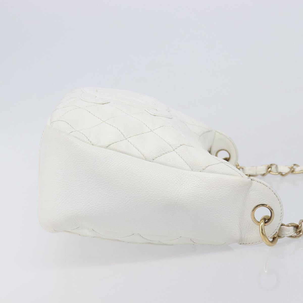 CHANEL Shoulder Bag Caviar Skin White Gold CC Auth BA15977M
