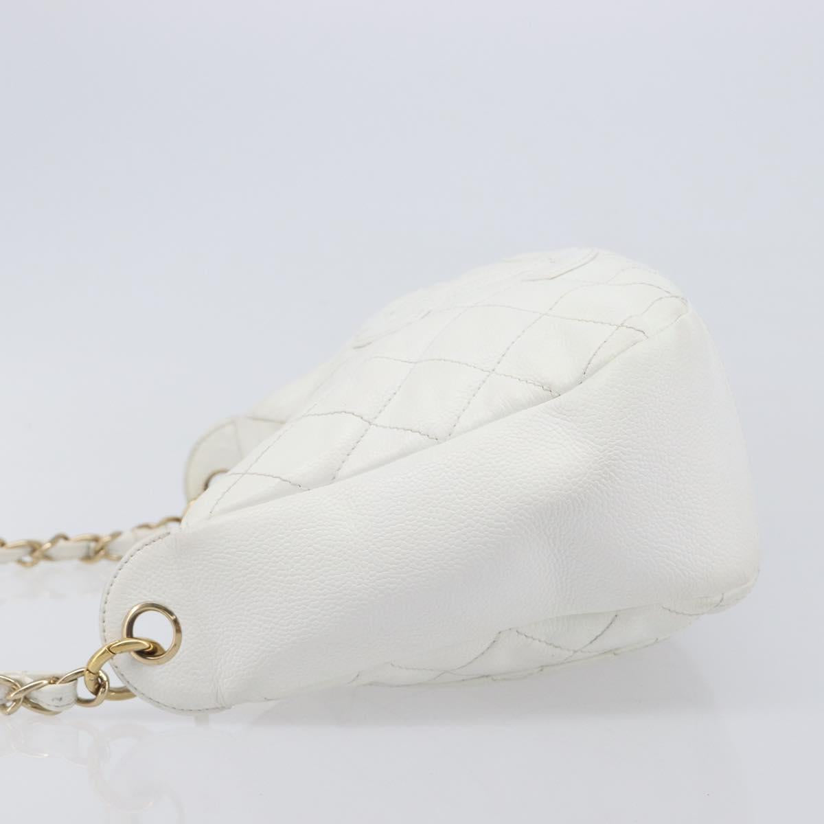 CHANEL Shoulder Bag Caviar Skin White Gold CC Auth BA15977M