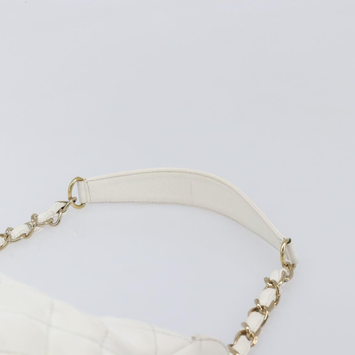 CHANEL Shoulder Bag Caviar Skin White Gold CC Auth BA15977M