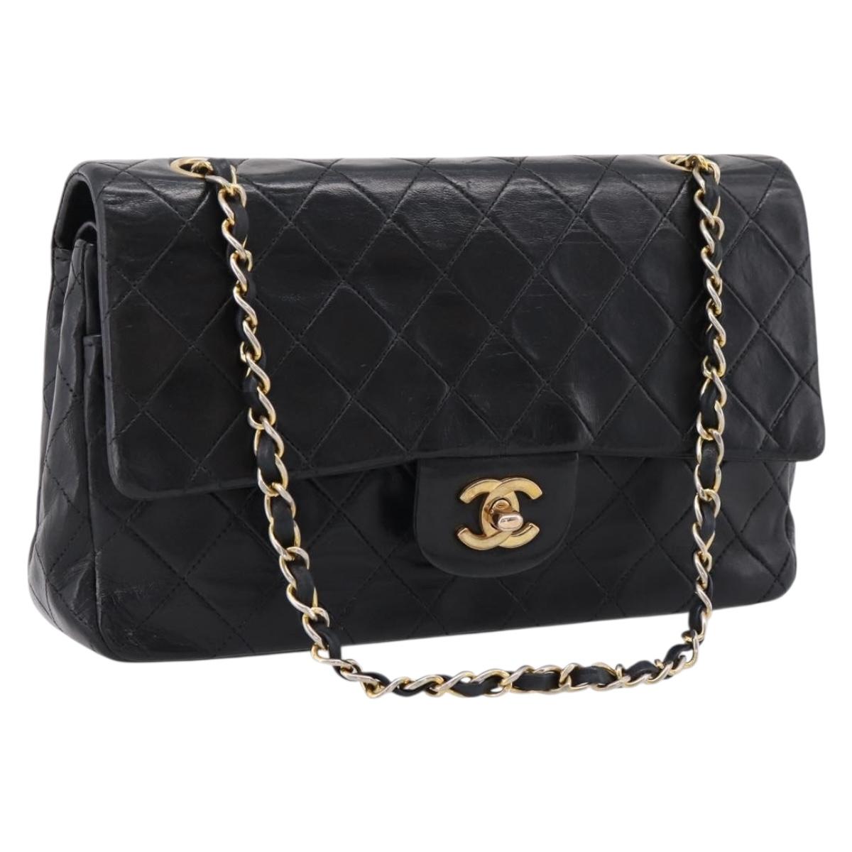 CHANEL Matelasse25 Chain Shoulder Bag Lamb Skin Black Gold CC Auth BA15979V