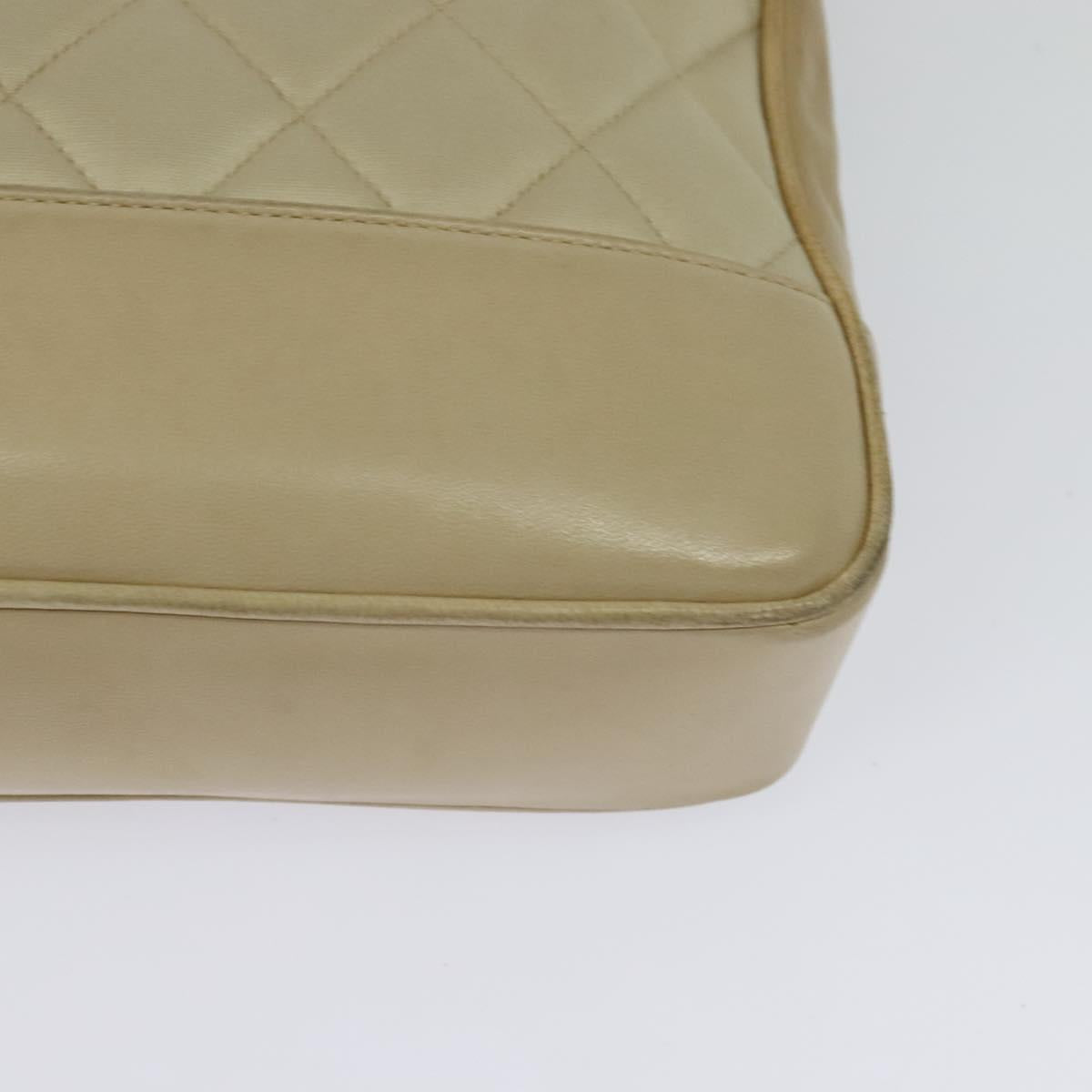 CHANEL Matelasse Chain Shoulder Bag Satin Beige Gold CC Auth BA1598