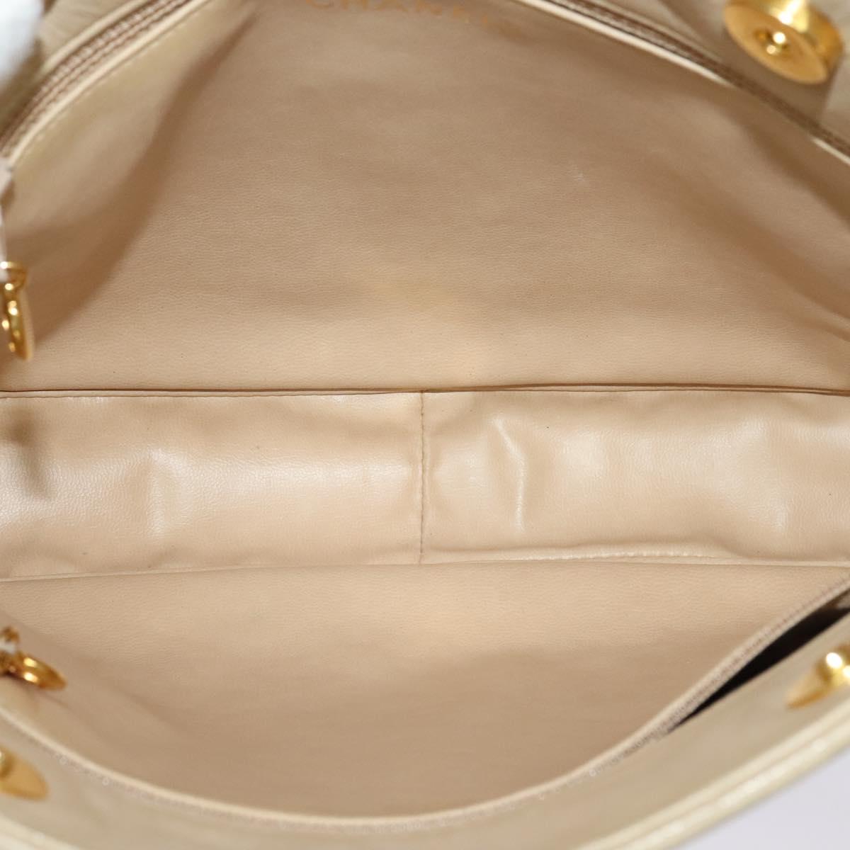 CHANEL Matelasse Chain Shoulder Bag Satin Beige Gold CC Auth BA1598