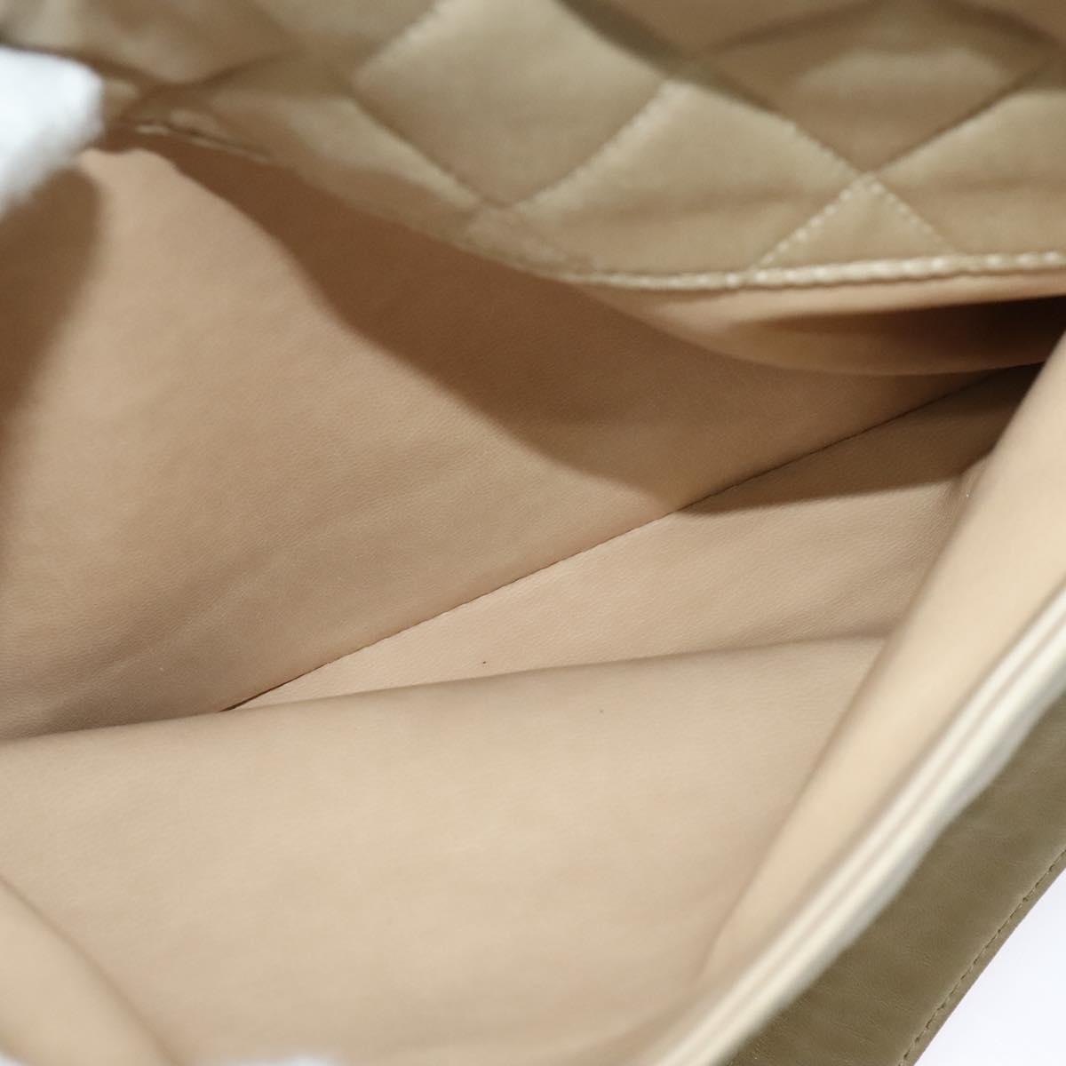 CHANEL Matelasse Chain Shoulder Bag Satin Beige Gold CC Auth BA1598