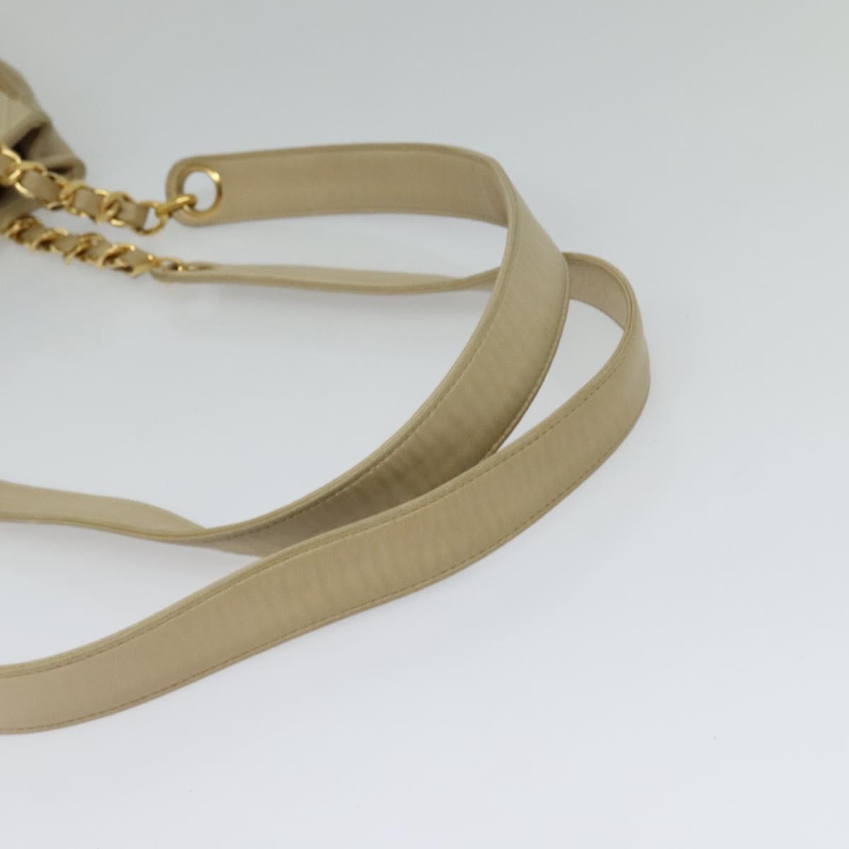 CHANEL Matelasse Chain Shoulder Bag Satin Beige Gold CC Auth BA1598
