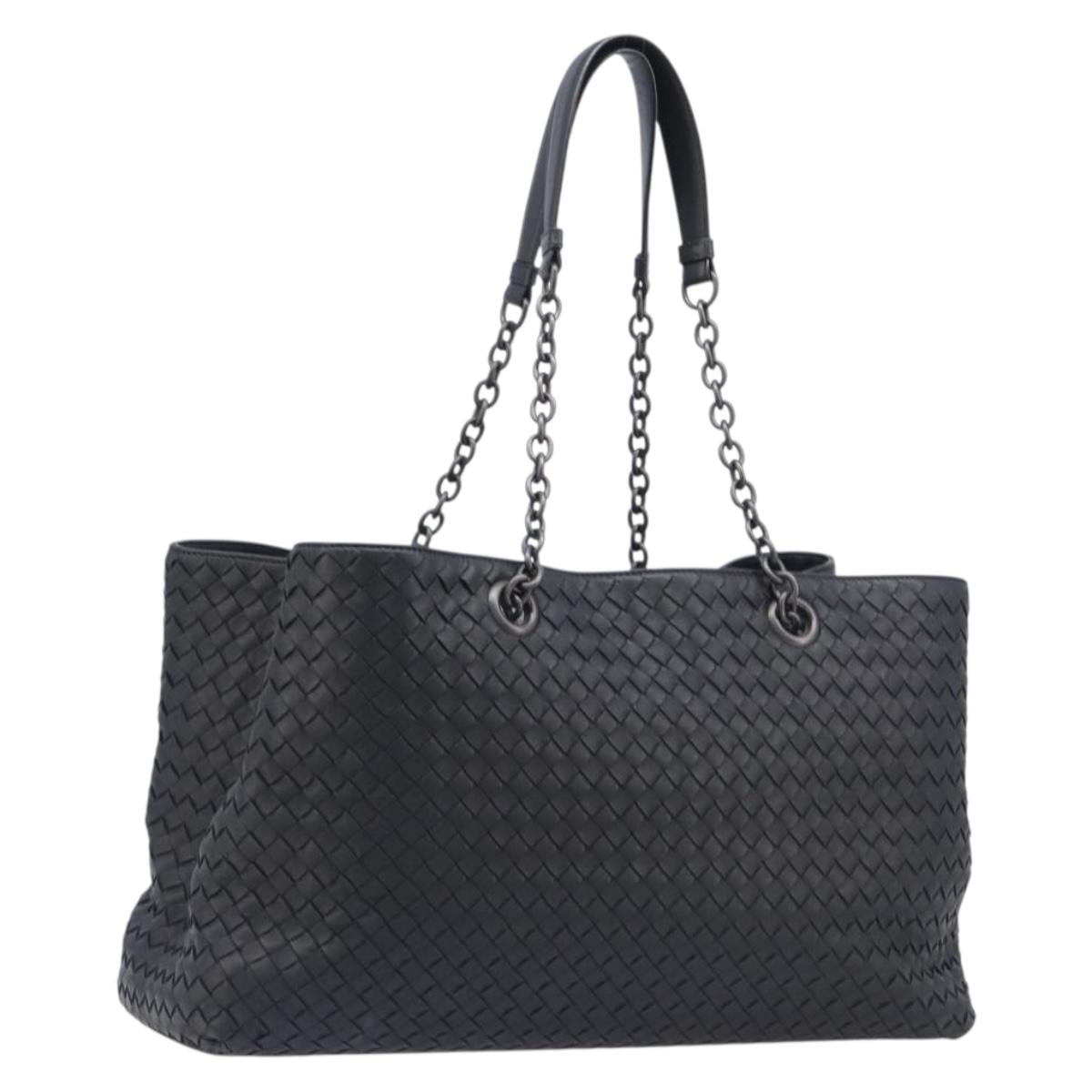 Bottega Veneta INTRECCIATO Chain Tote Bag Leather Black Auth BA15984M