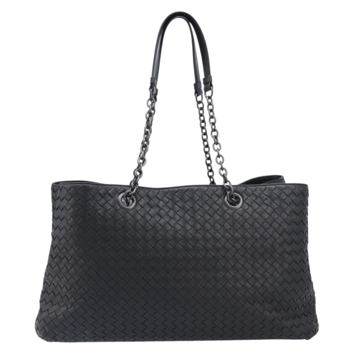 Bottega Veneta INTRECCIATO Chain Tote Bag Leather Black Auth BA15984M