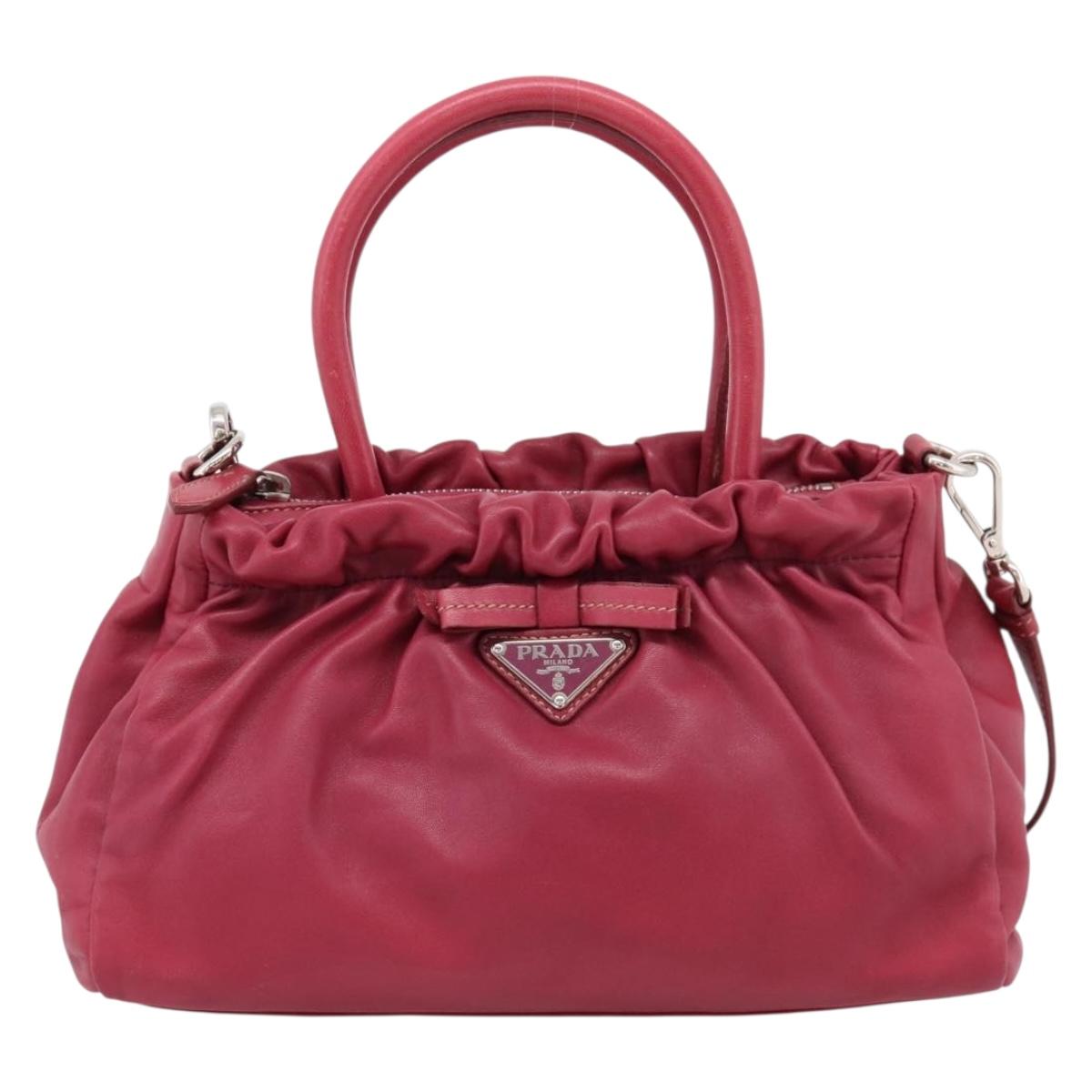 PRADA Hand Bag Leather 2way Red Silver Auth BA15986V