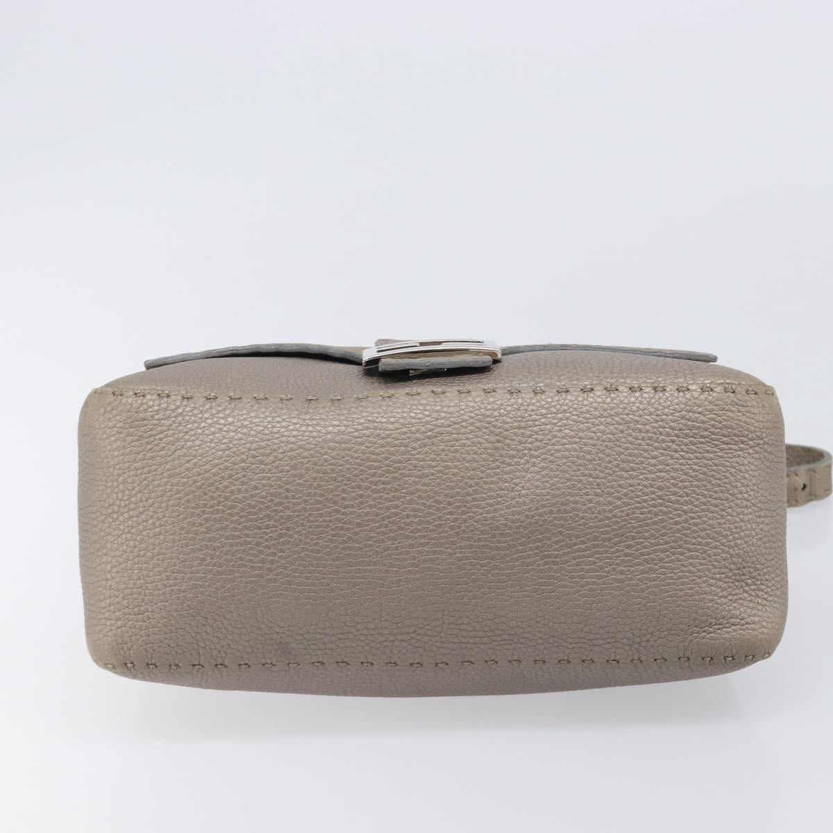 FENDI Celeria Mamma Baguette Bag Leather Beige Silver 8BR102 Auth BA15987V