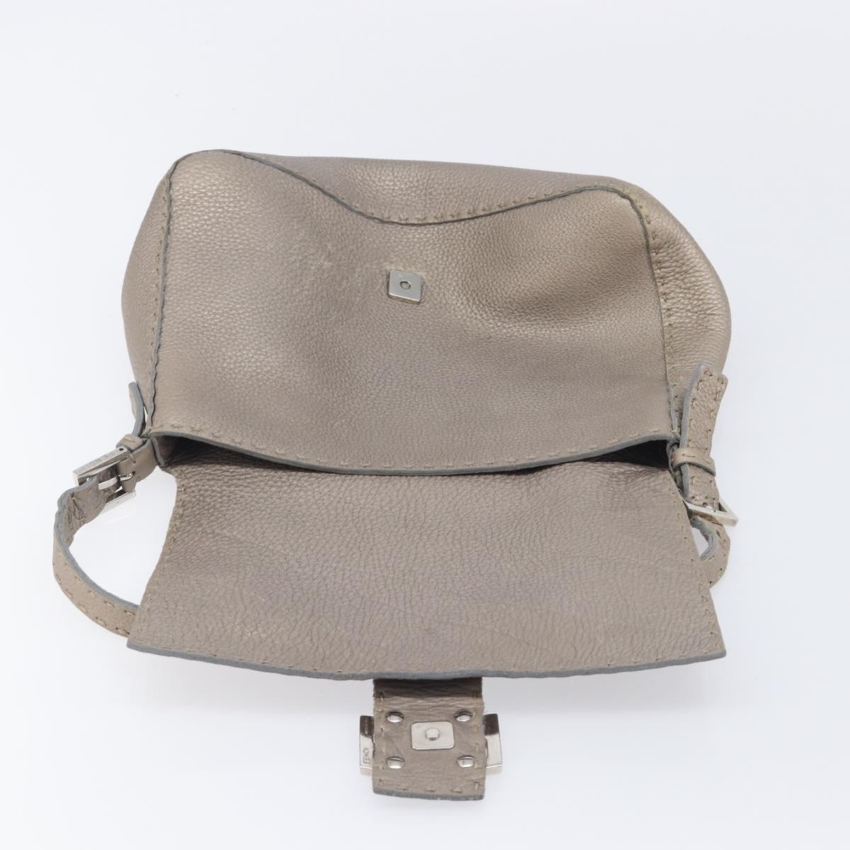 FENDI Celeria Mamma Baguette Bag Leather Beige Silver 8BR102 Auth BA15987V