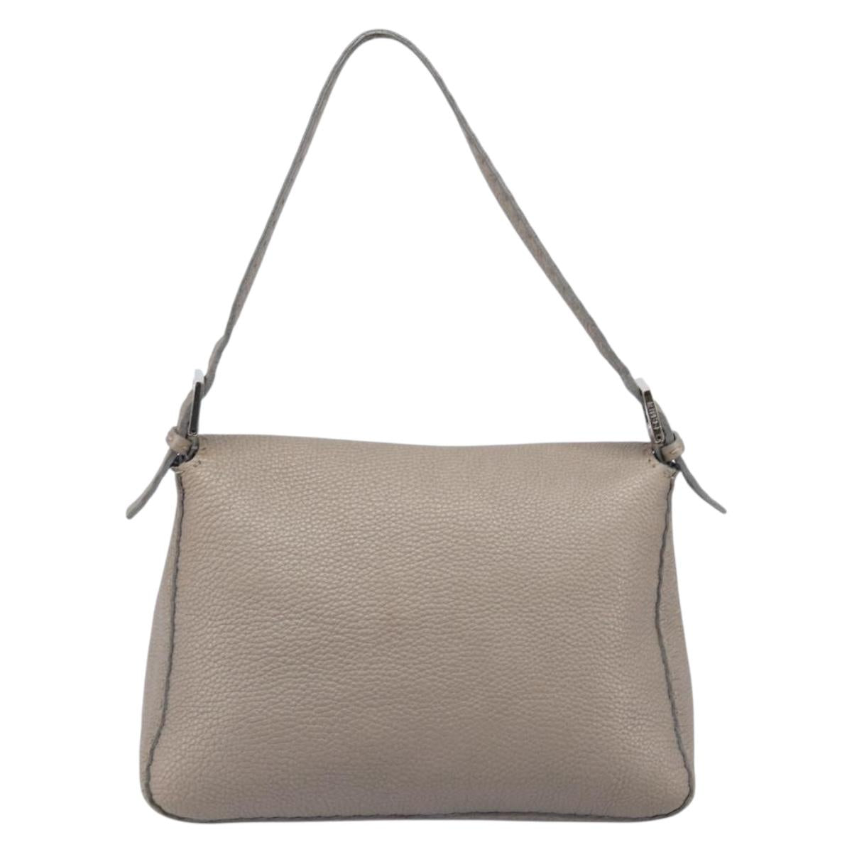 FENDI Celeria Mamma Baguette Bag Leather Beige Silver 8BR102 Auth BA15987V