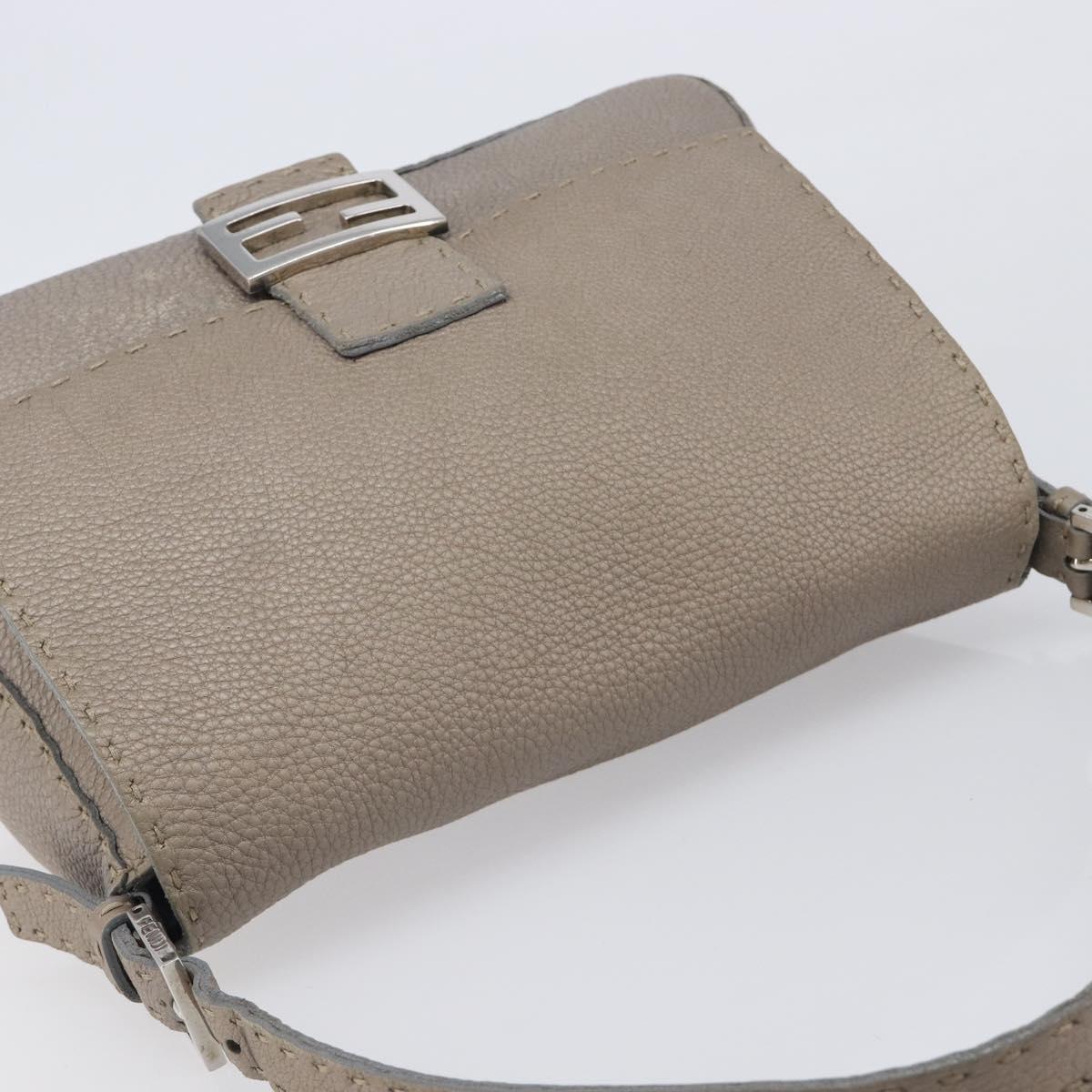 FENDI Celeria Mamma Baguette Bag Leather Beige Silver 8BR102 Auth BA15987V