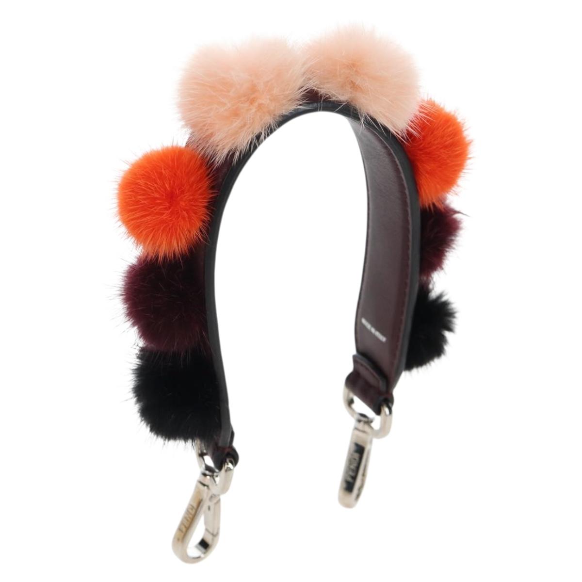 FENDI Shoulder Strap Fur 15"" Bordeaux Silver Auth BA16008M