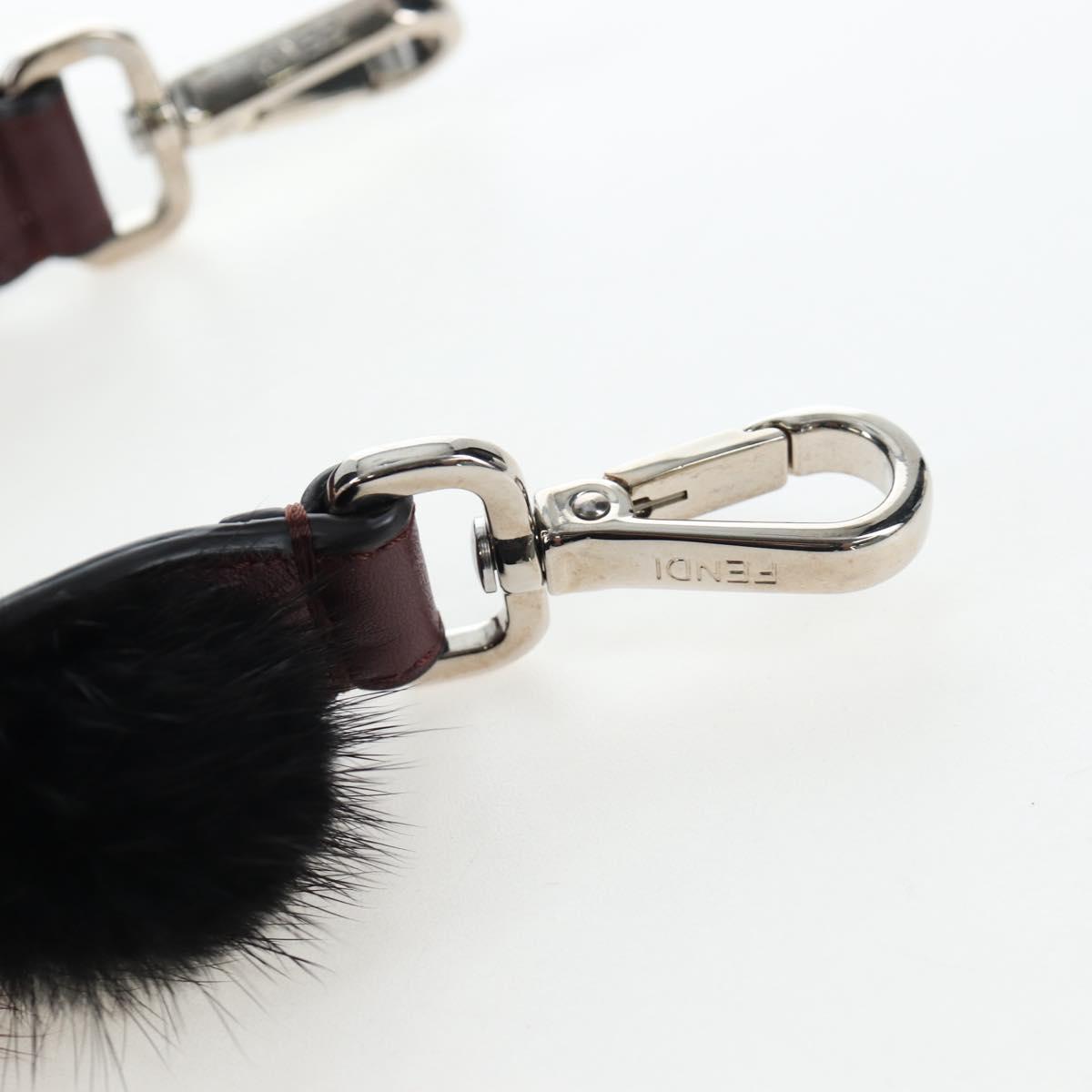 FENDI Shoulder Strap Fur 15"" Bordeaux Silver Auth BA16008M