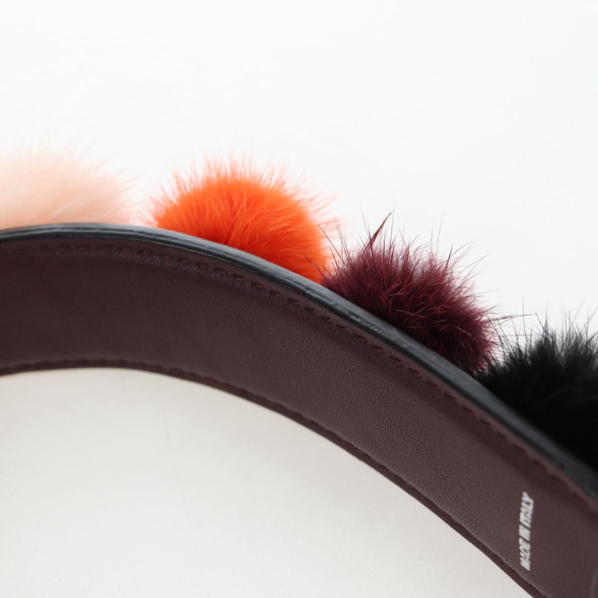 FENDI Shoulder Strap Fur 15"" Bordeaux Silver Auth BA16008M