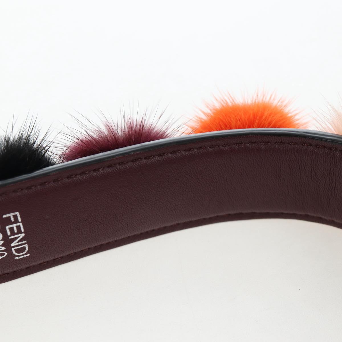 FENDI Shoulder Strap Fur 15"" Bordeaux Silver Auth BA16008M