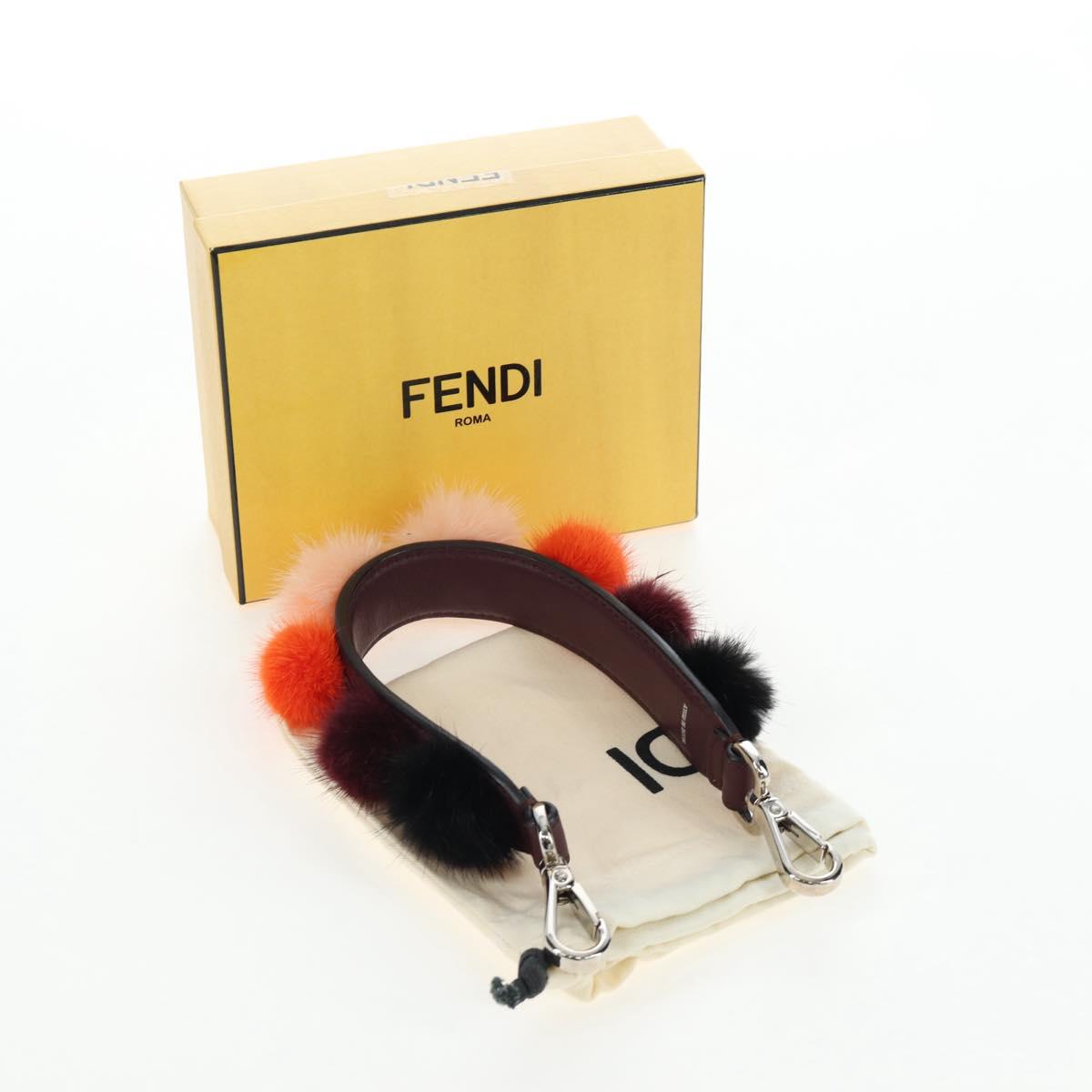 FENDI Shoulder Strap Fur 15"" Bordeaux Silver Auth BA16008M