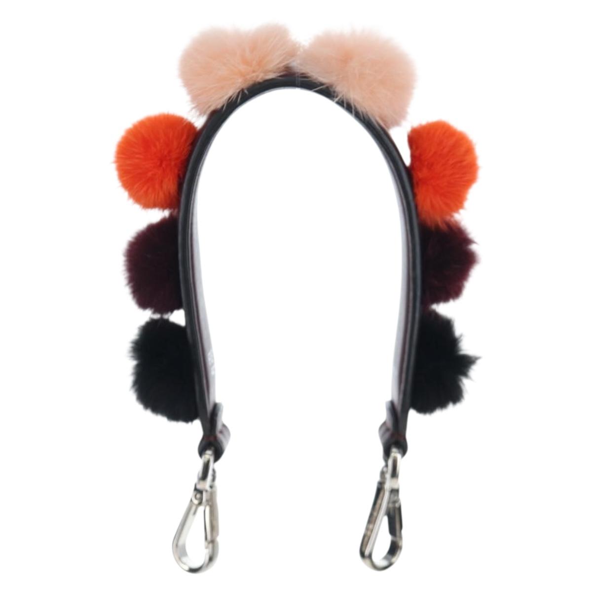 FENDI Shoulder Strap Fur 15"" Bordeaux Silver Auth BA16008M