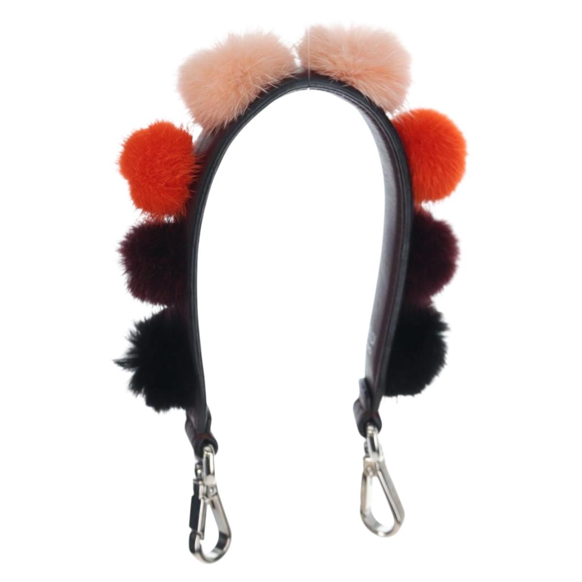 FENDI Shoulder Strap Fur 15"" Bordeaux Silver Auth BA16008M