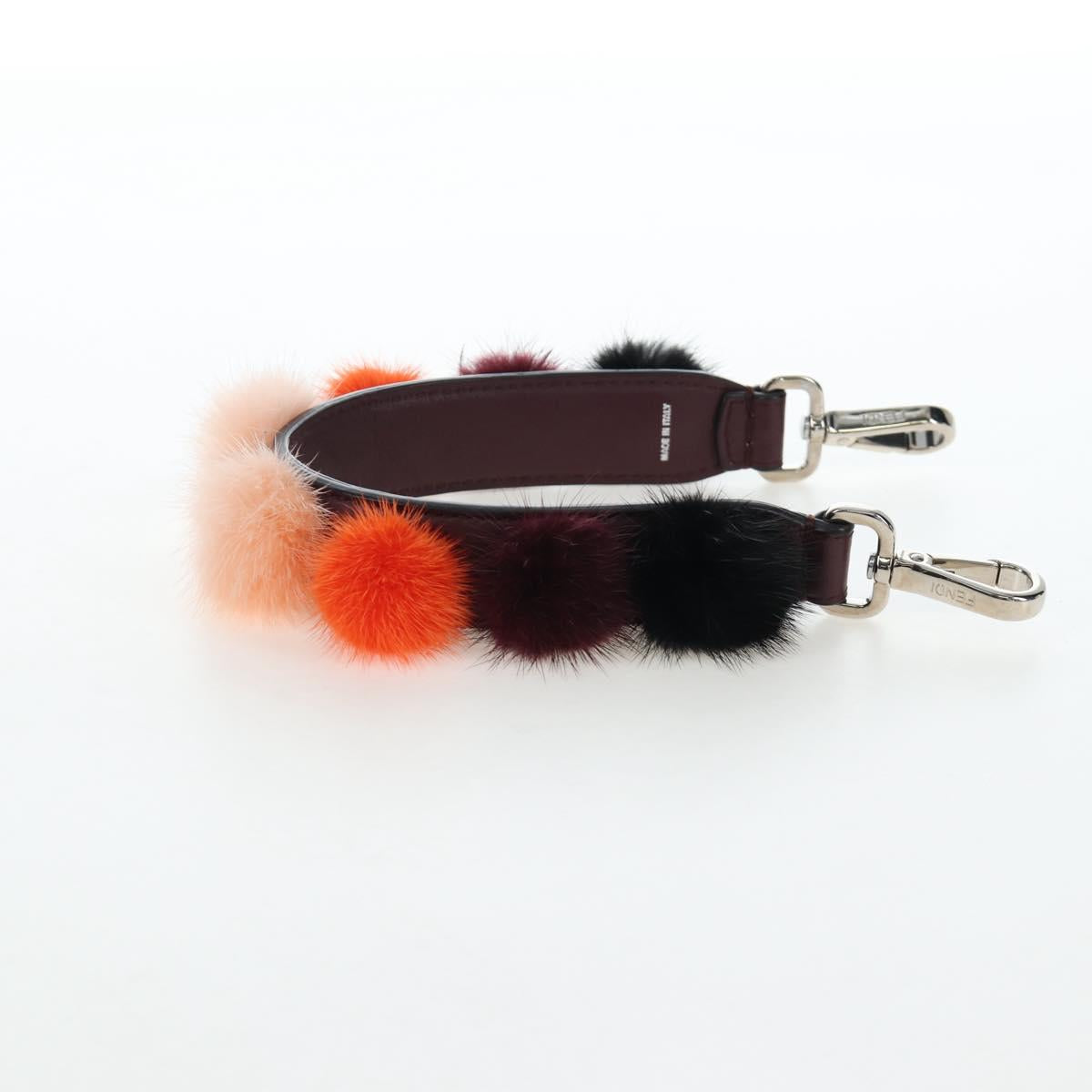 FENDI Shoulder Strap Fur 15"" Bordeaux Silver Auth BA16008M