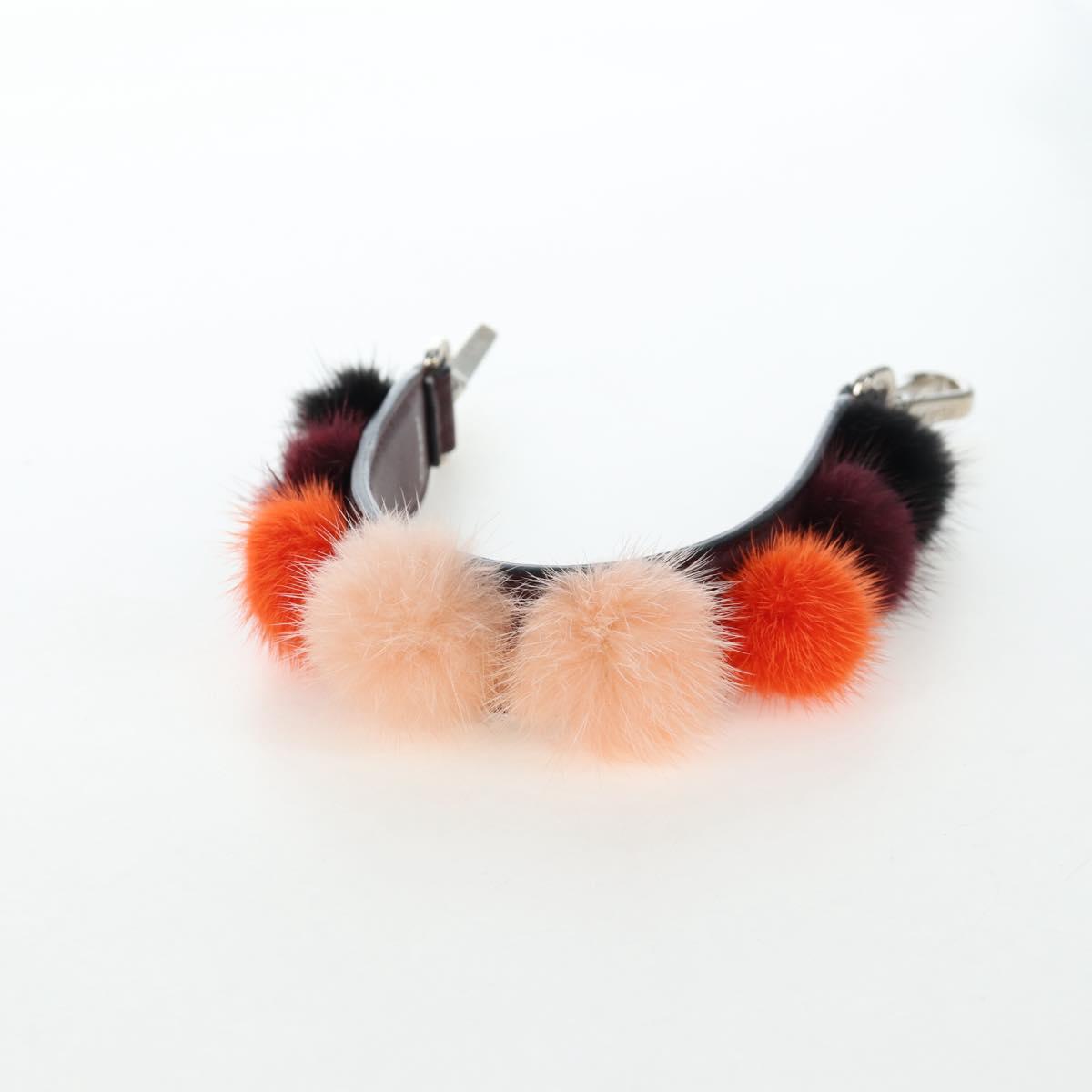 FENDI Shoulder Strap Fur 15"" Bordeaux Silver Auth BA16008M