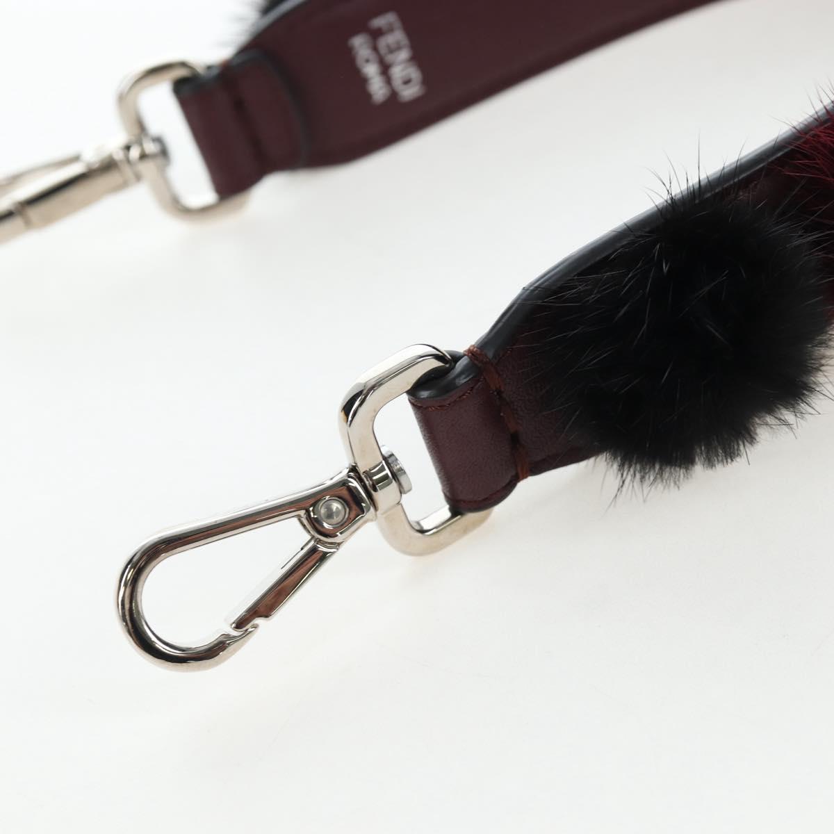 FENDI Shoulder Strap Fur 15"" Bordeaux Silver Auth BA16008M