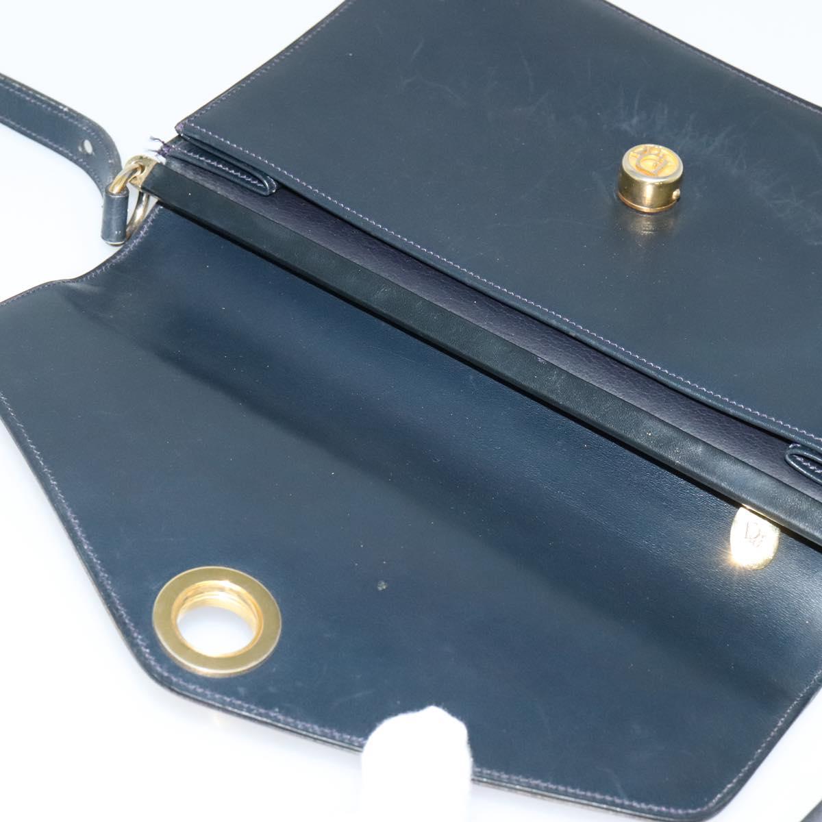 Christian Dior Shoulder Bag Leather Black Gold Auth BA1601