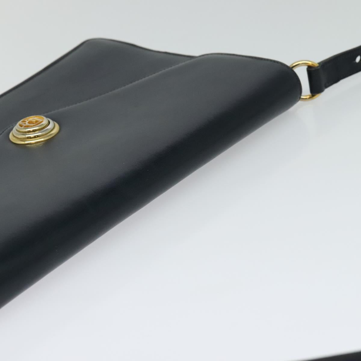 Christian Dior Shoulder Bag Leather Black Gold Auth BA1601