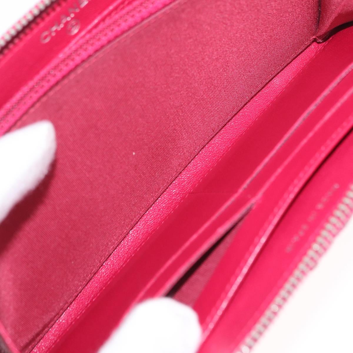 CHANEL Mademoiselle Matelasse Long Wallet Lamb Skin Red Silver CC Auth BA16010A