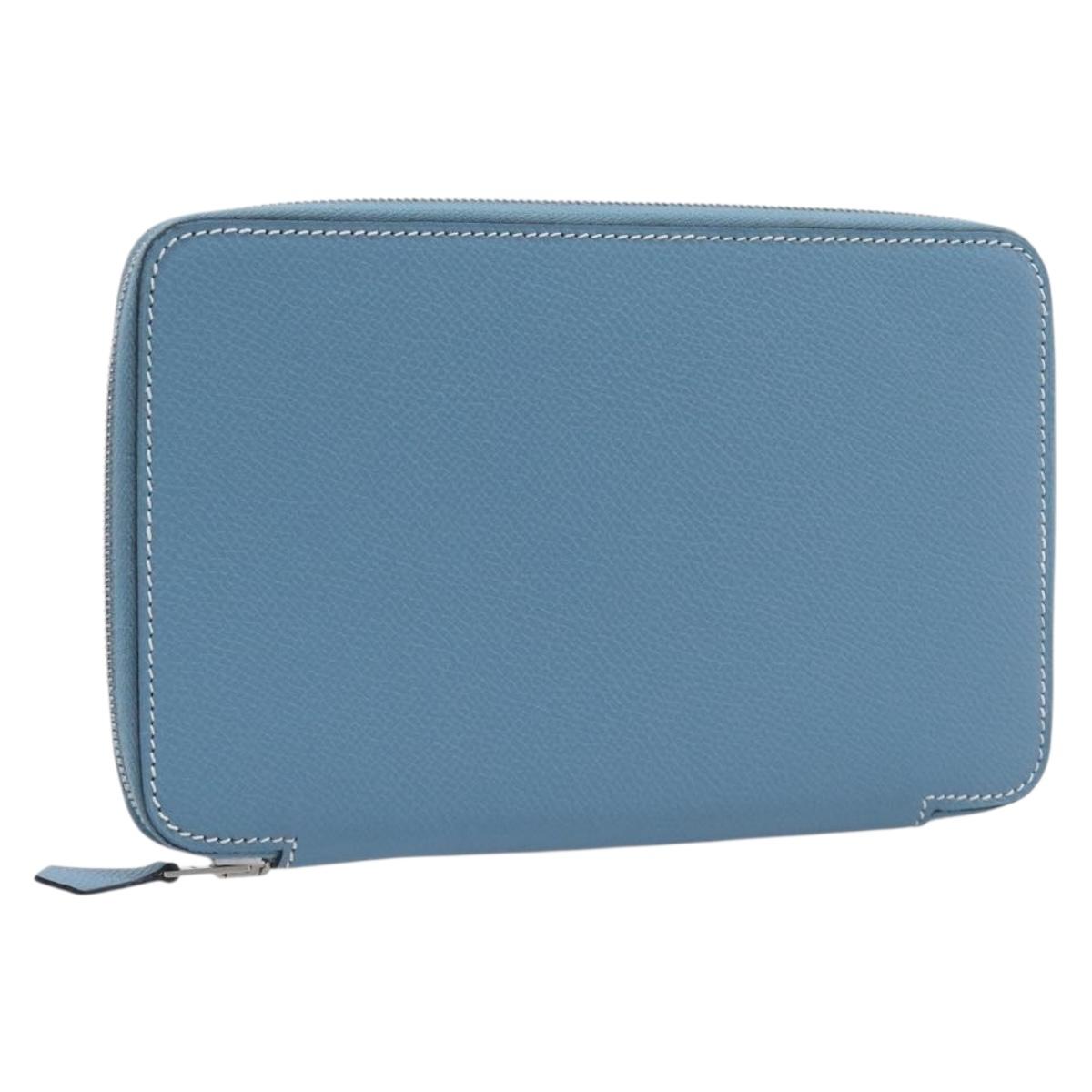 HERMES Agenda Vision 2 Day Planner Cover Leather Light Blue Silver Auth BA16011V