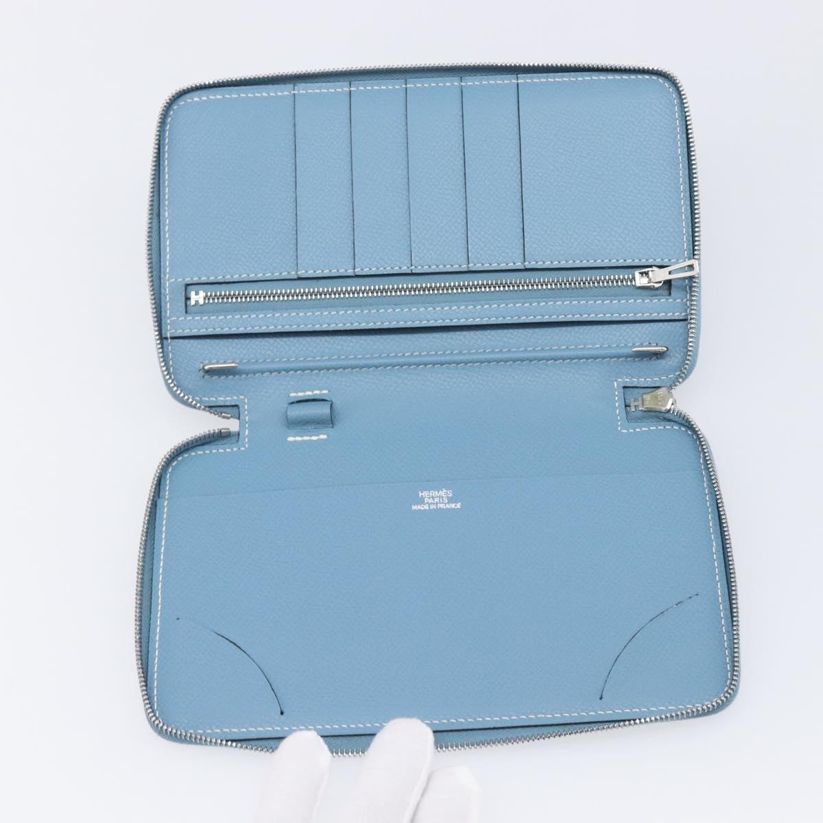 HERMES Agenda Vision 2 Day Planner Cover Leather Light Blue Silver Auth BA16011V