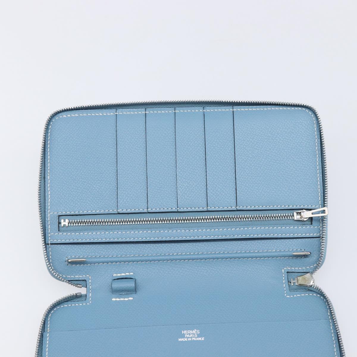 HERMES Agenda Vision 2 Day Planner Cover Leather Light Blue Silver Auth BA16011V