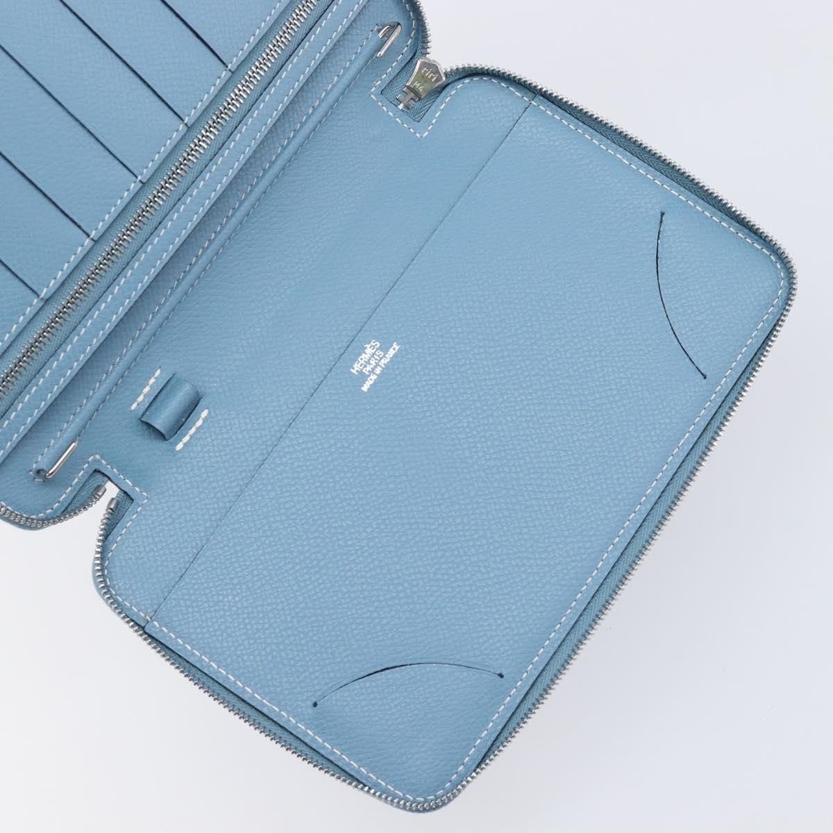 HERMES Agenda Vision 2 Day Planner Cover Leather Light Blue Silver Auth BA16011V