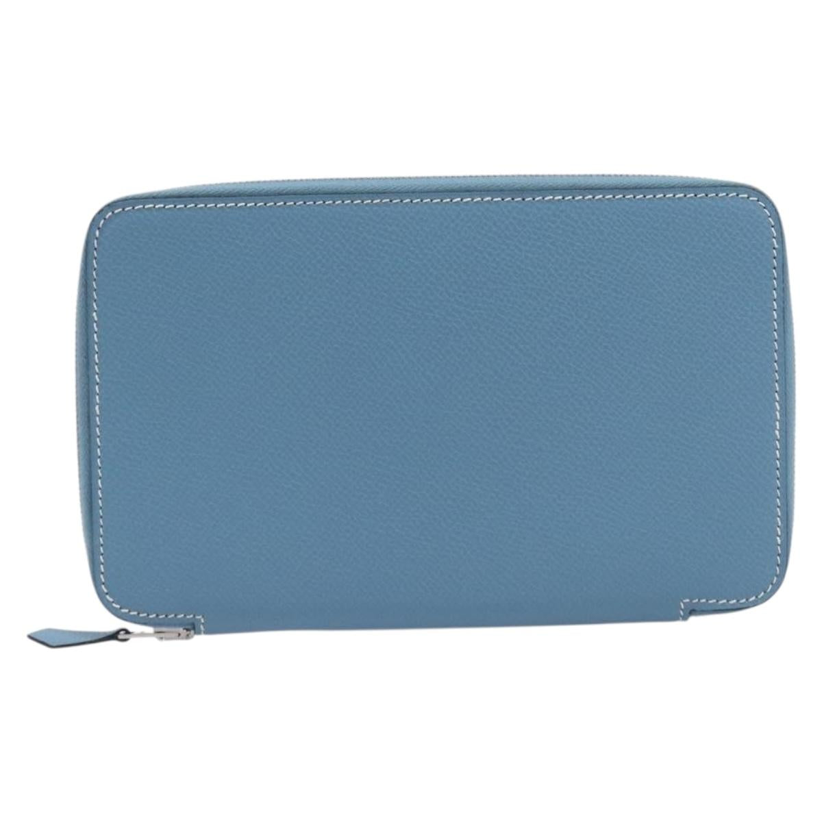 HERMES Agenda Vision 2 Day Planner Cover Leather Light Blue Silver Auth BA16011V